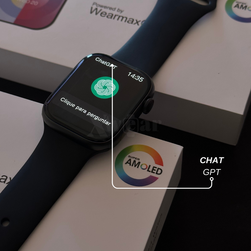 Relógio smartwatch W99+ Amoled: Tela AMOLED, funções exclusivas e design elegante, Sua música, suas fotos, seu estilo