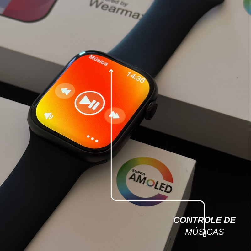 Relógio smartwatch W99+ Amoled: Tela AMOLED, funções exclusivas e design elegante, Sua música, suas fotos, seu estilo