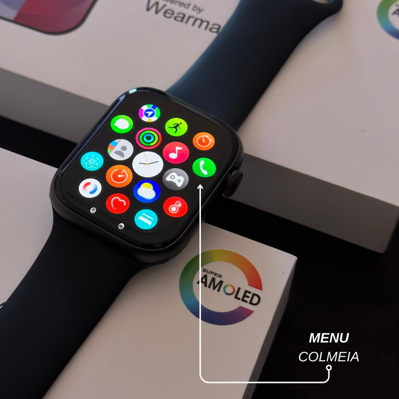 Relógio smartwatch W99+ Amoled: Tela AMOLED, funções exclusivas e design elegante, Sua música, suas fotos, seu estilo