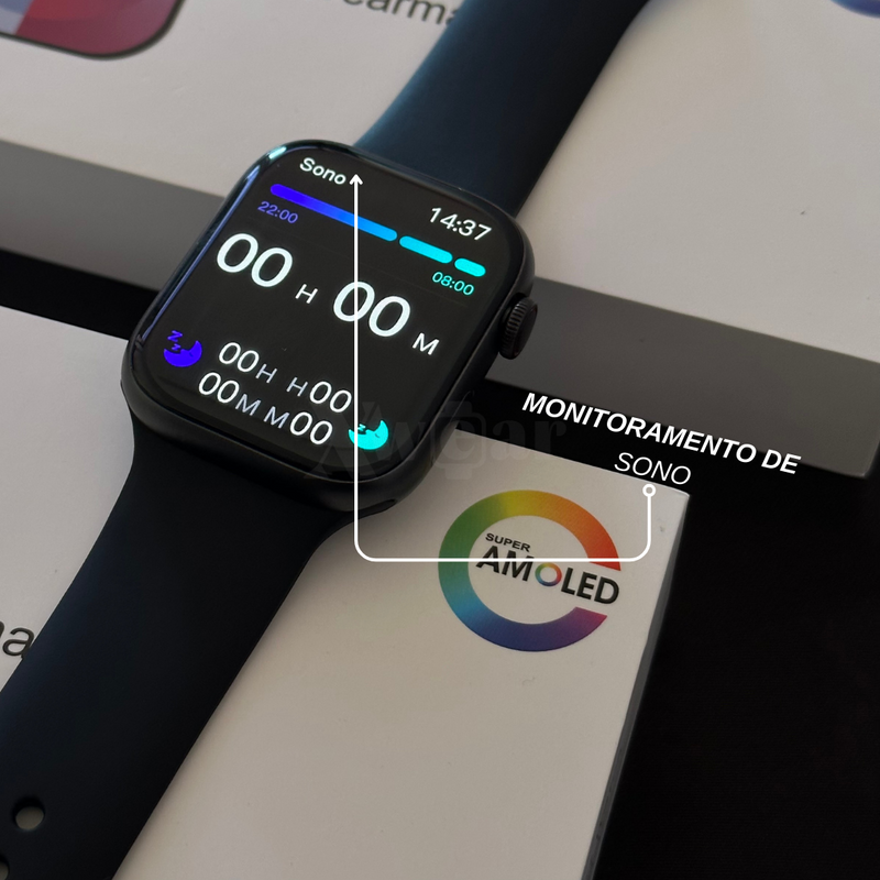 Relógio smartwatch W99+ Amoled: Tela AMOLED, funções exclusivas e design elegante, Sua música, suas fotos, seu estilo