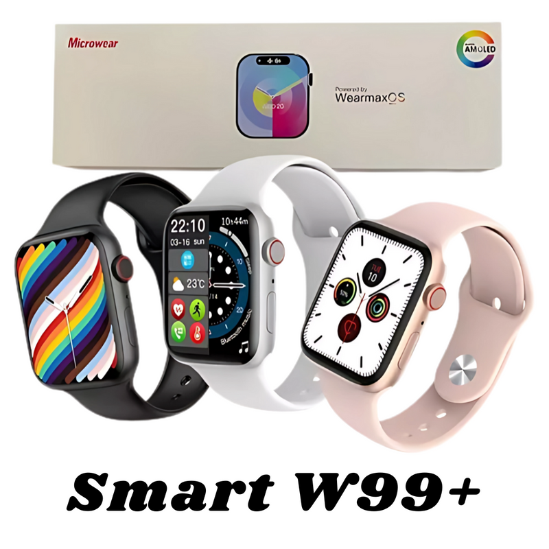 Relógio smartwatch W99+ Amoled: Tela AMOLED, funções exclusivas e design elegante, Sua música, suas fotos, seu estilo