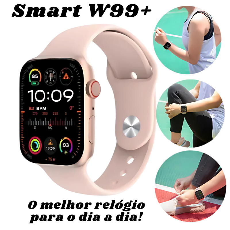 Relógio smartwatch W99+ Amoled: Tela AMOLED, funções exclusivas e design elegante, Sua música, suas fotos, seu estilo
